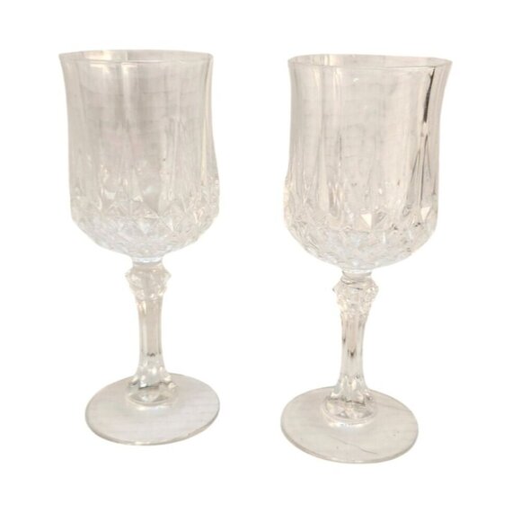 Vintage Crystal Wine Goblets Set Of 2 Elegant Glassware 6.5" Cristal d'Arques Wi - Picture 2 of 6